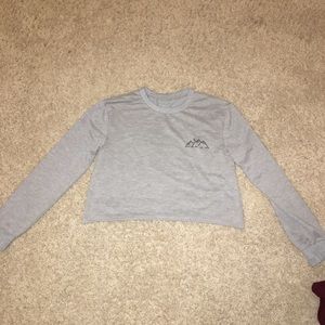Long sleeve grey crop top w/ mountain detail